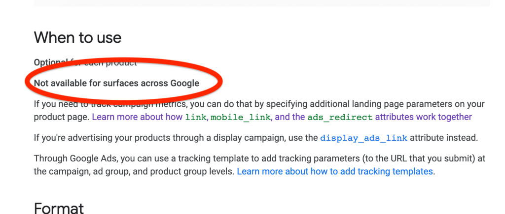 ads redirect field in google shopping 