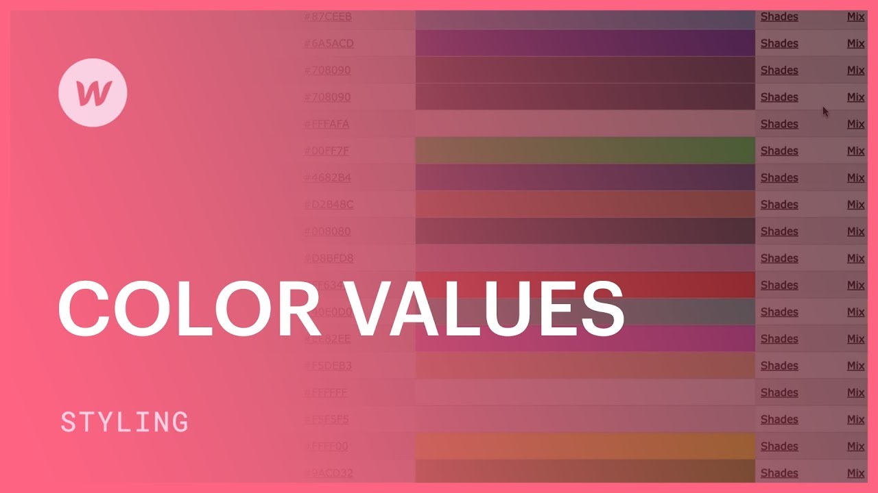 Color values (hex, rgba, color names)