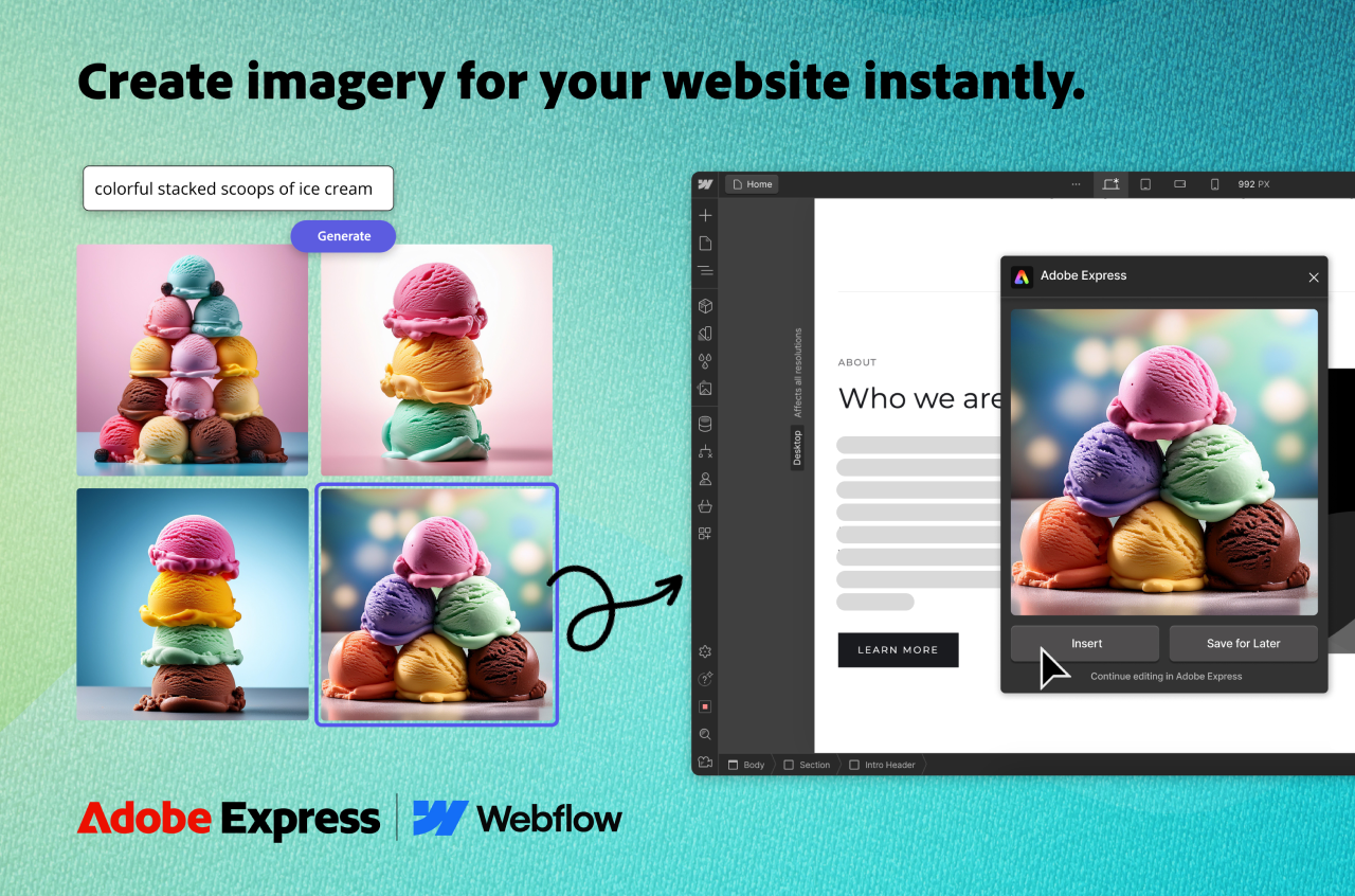 Adobe Express to Webflow.
