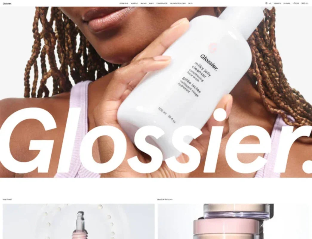 Imagen del sitio web de Glossier, que vende productos de belleza