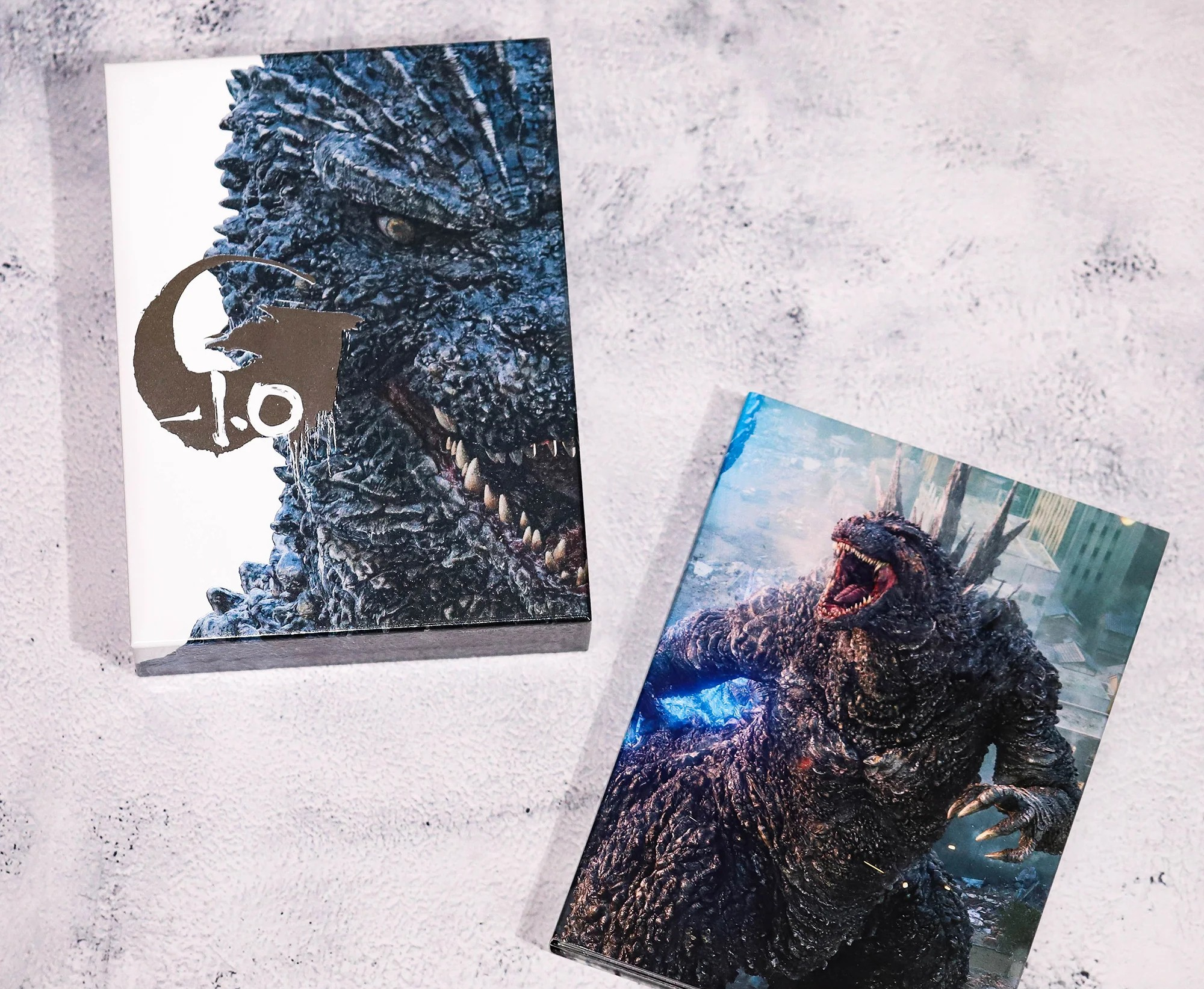 A promotional image showing the slipcase and box included in the Godzilla Minus One Collector’s Edition Blu-ray