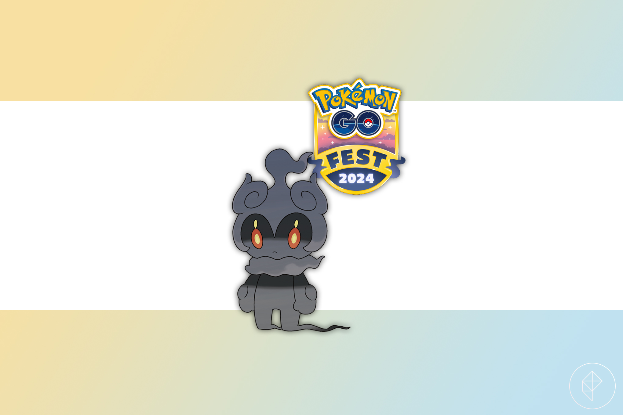 Marshadow stands ominously in front of the Pokémon Go Fest 2024 logo