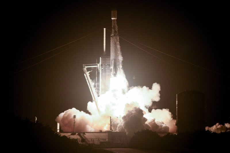 A SpaceX Falcon Heavy rocket launches the Jupiter 3/Echostar 24 communications satellite for the Hughes Network System at the Kennedy Space Center on July 28, 2023. The FAA fined SpaceX for that launch and another on Tuesday. File Photo by Joe Marino/UPI