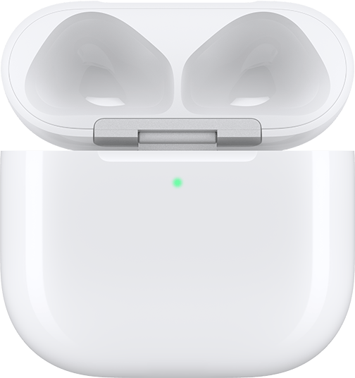 Nabíjacie puzdro na slúchadlá AirPods 4 s otvoreným krytom a vybranými slúchadlami AirPods.