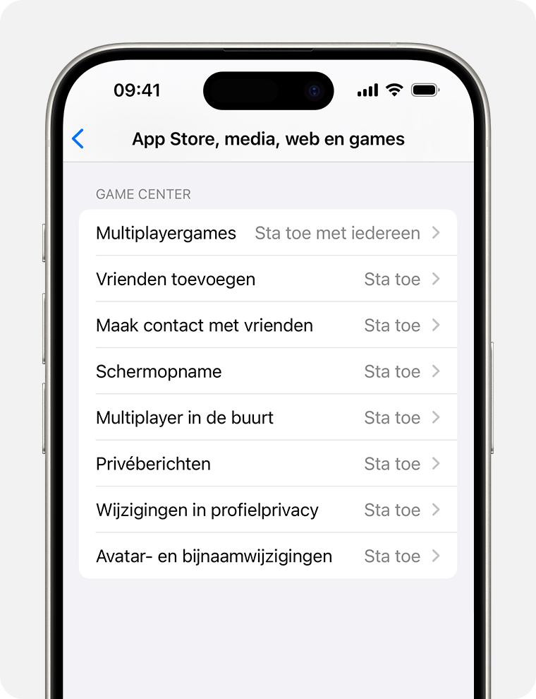 iPhone-scherm met opties voor beperkingen voor ouderlijk toezicht