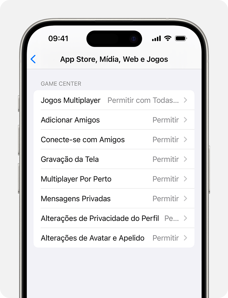 Tela do iPhone mostrando as opções de Restrições de Conteúdo para controles parentais