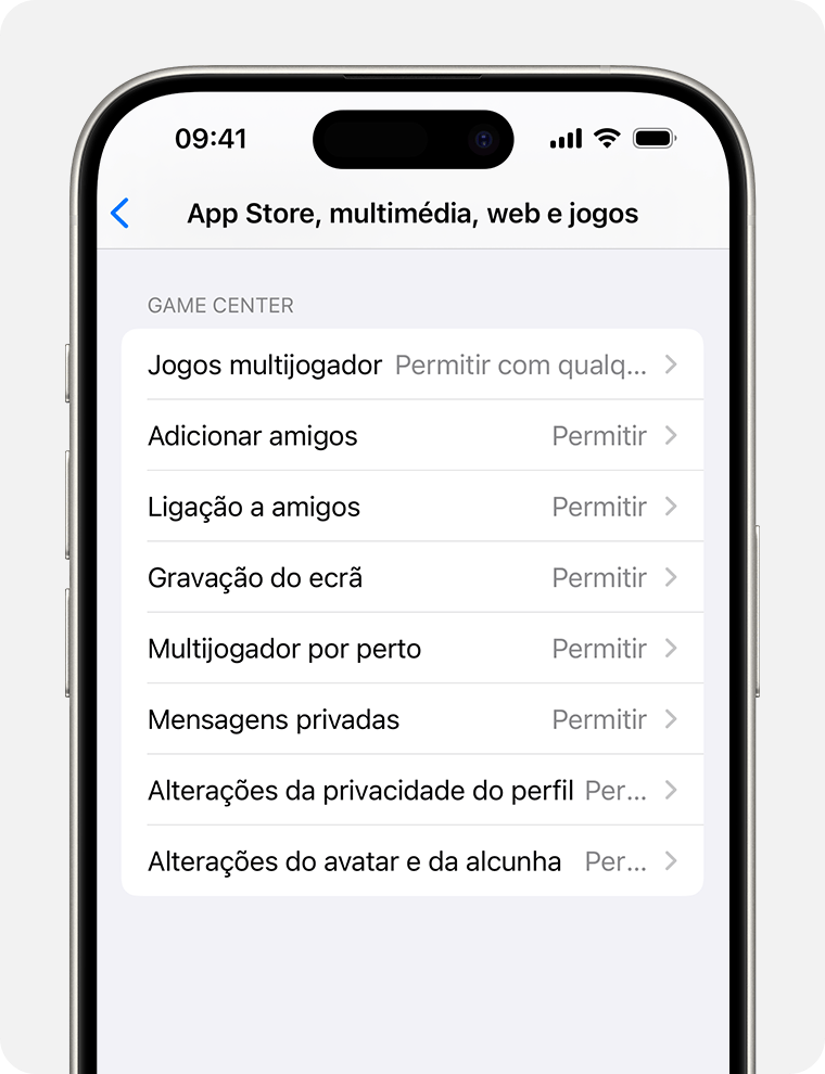 Ecrã do iPhone a mostrar as opções de Restrições de conteúdo para controlos parentais