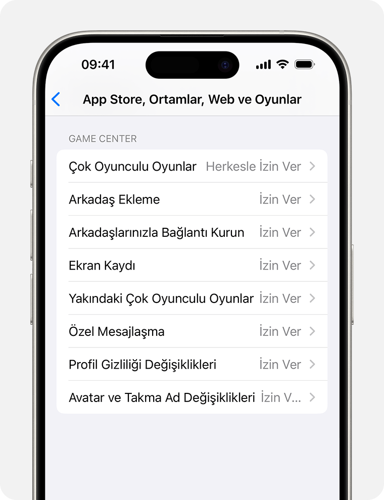 Ebeveyn denetimleri için İçerik Sınırlamaları seçeneklerini gösteren iPhone ekranı