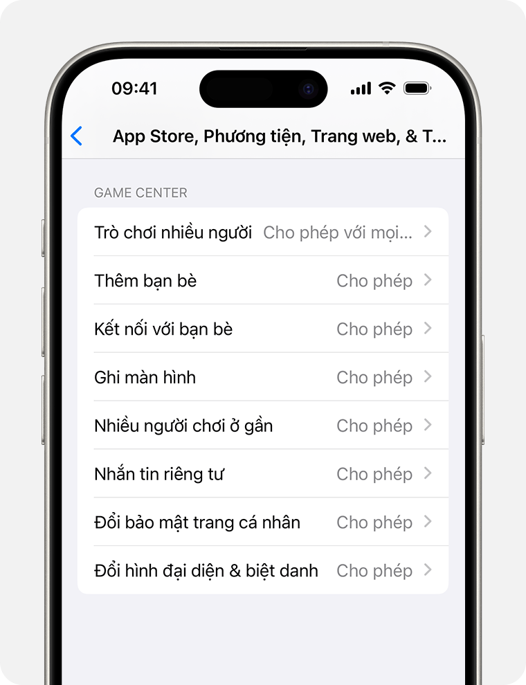 Màn hình iPhone hiển thị các tùy chọn Giới hạn nội dung cho quyền kiểm soát của phụ huynh