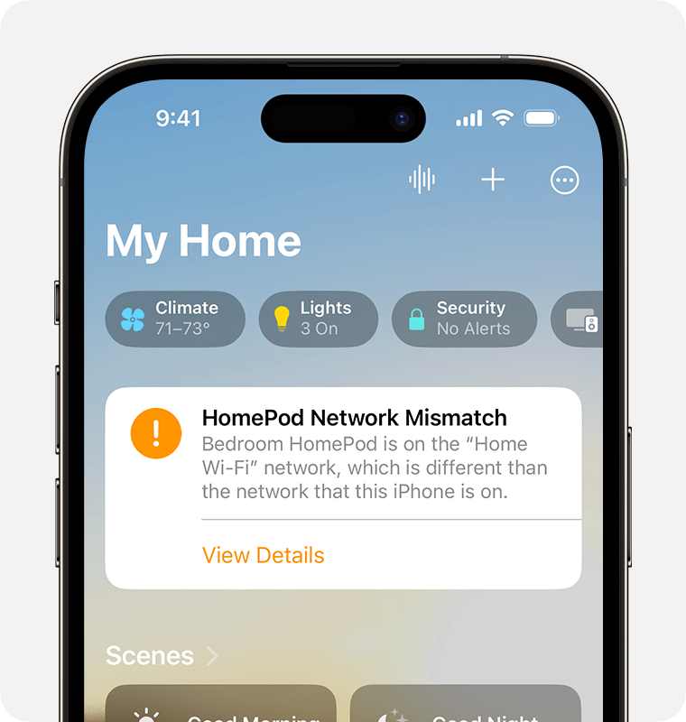 تنبيه عدم تطابق شبكة HomePod على جهاز iPhone