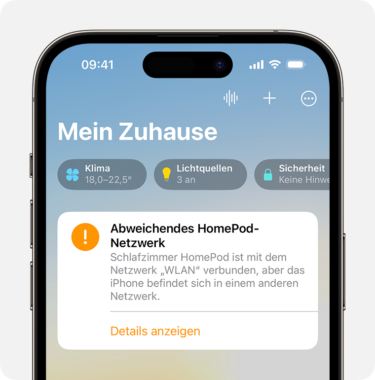 Mitteilung zu HomePod-Netzwerkabweichung auf iPhone