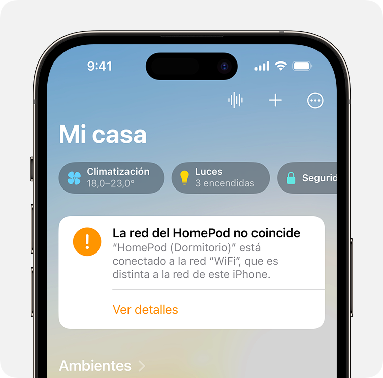 Alerta de problema de red del HomePod en el iPhone