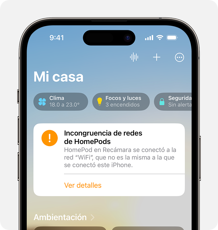 Alerta de discrepancia de red en HomePod en el iPhone