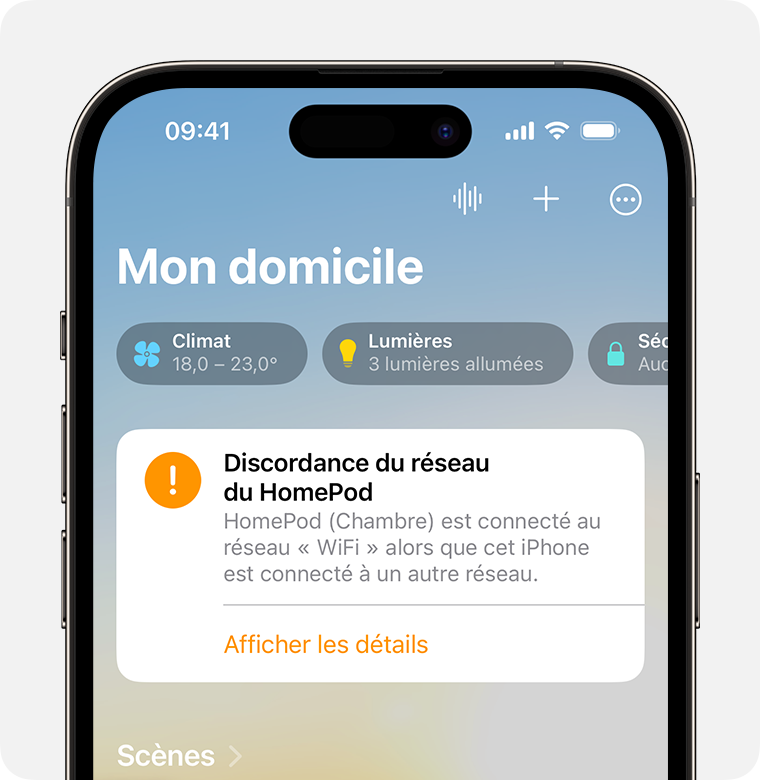 Alerte de défaut d’appariement du réseau HomePod sur iPhone