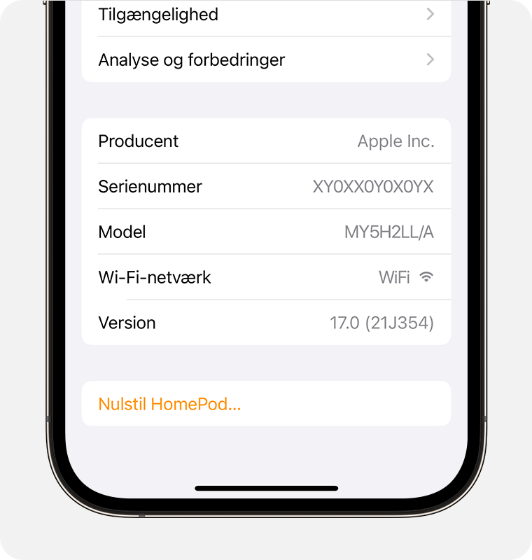 Skærmen Homepod-indstillinger