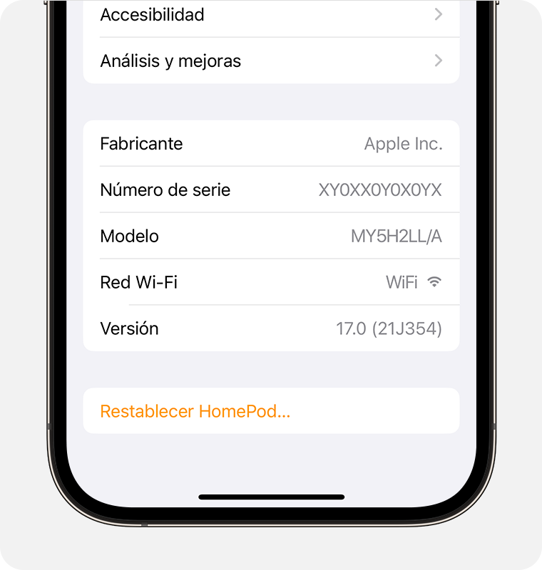 Pantalla de configuración de HomePod