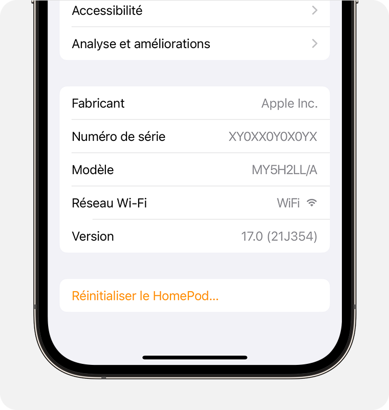 Écran des réglages HomePod