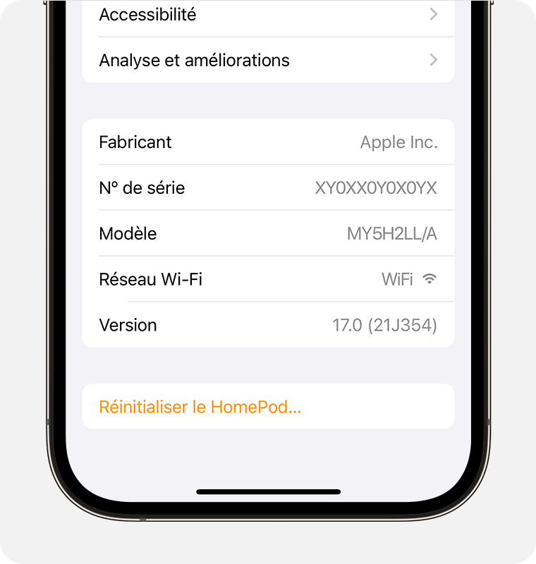 Écran des réglages du HomePod