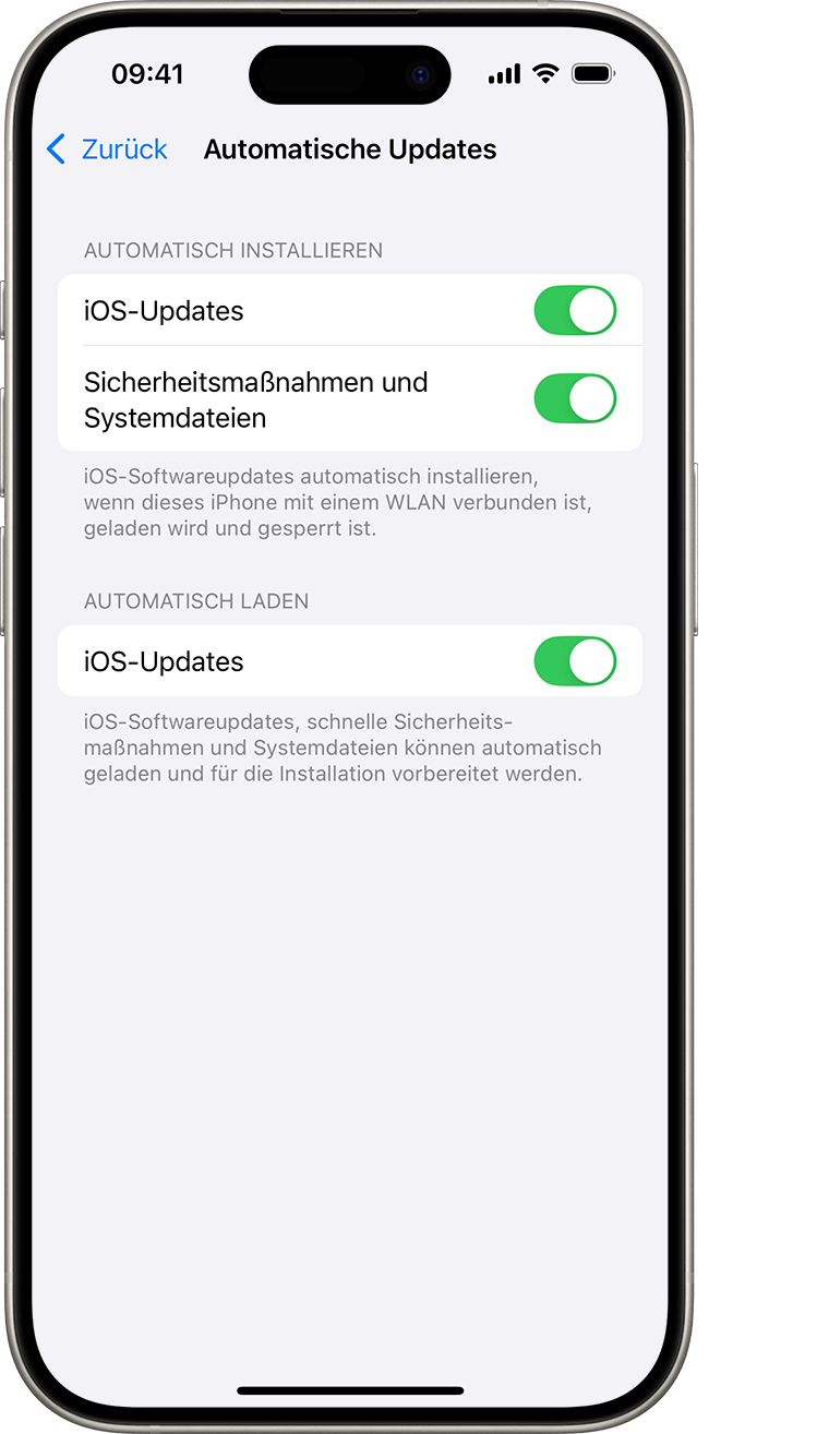 Ein iPhone mit dem Bildschirm „Automatische Updates“