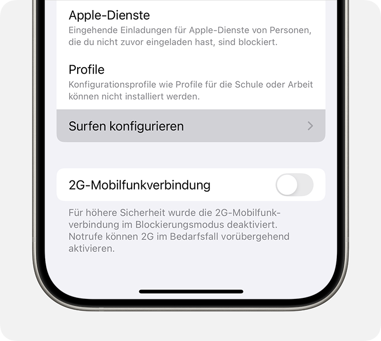 Um eine App auszuschließen oder deine ausgeschlossenen Websites zu bearbeiten, tippe auf „Surfen konfigurieren“.