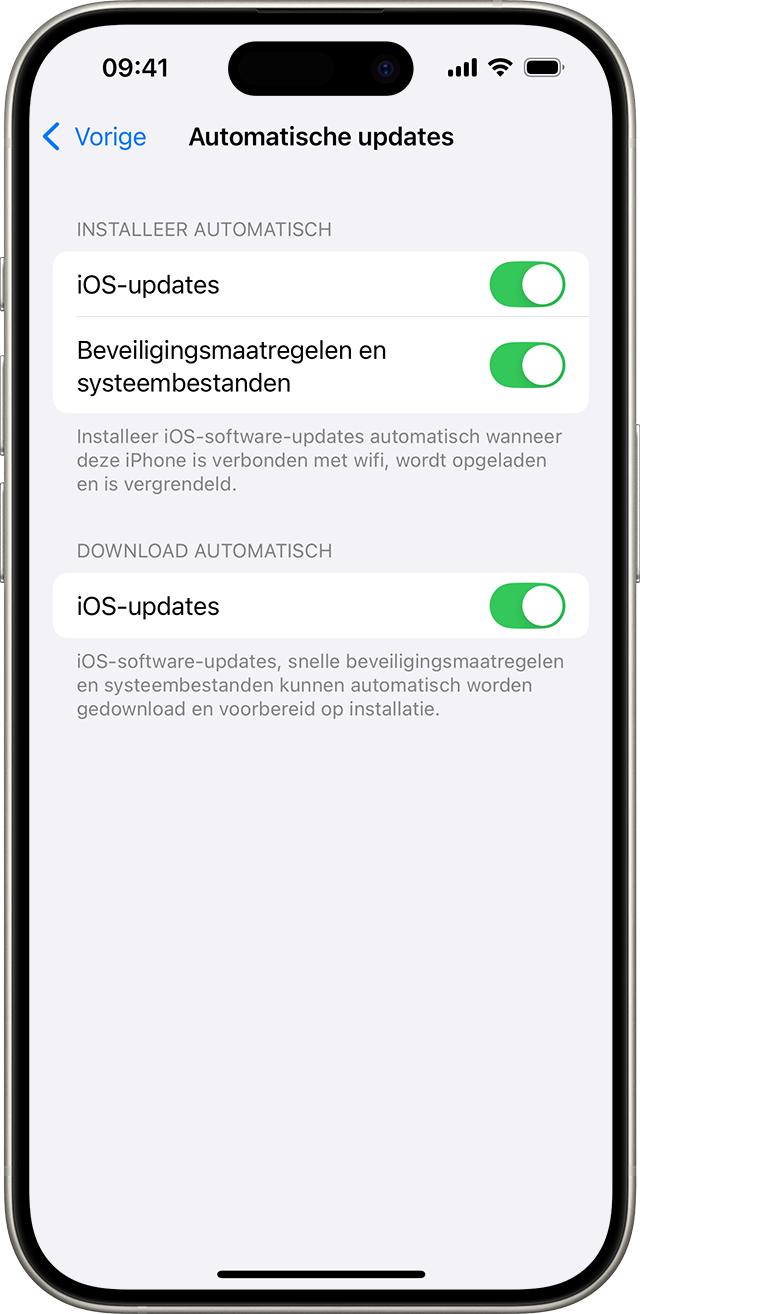 Een iPhone met het scherm 'Automatische updates'