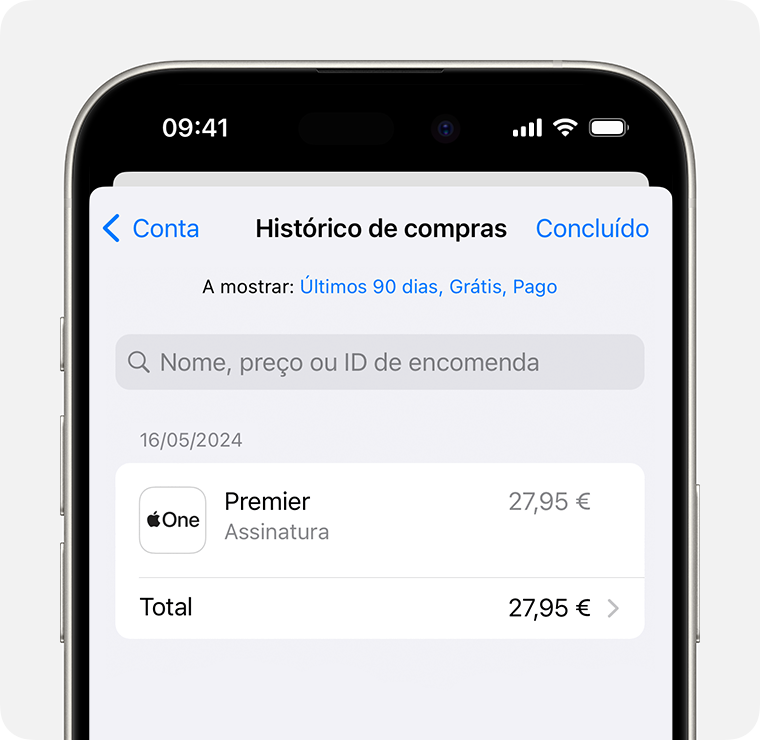 Uma imagem que mostra o Histórico de compras num iPhone