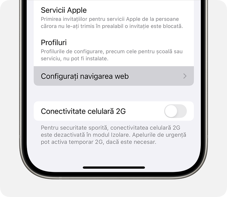 Pentru a exclude o aplicație sau pentru a edita site-urile web excluse, atinge Configurați navigarea web.