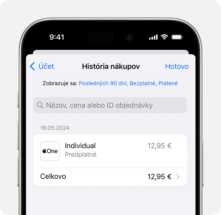 Obrázok histórie nákupov na iPhone