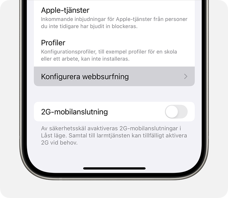 Om du vill utesluta en app eller ändra dina uteslutna webbplatser trycker du på Konfigurera webbsurfning.