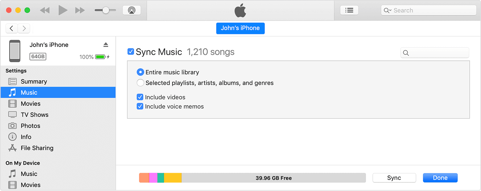 iTunes var parādīt visu multivides vienumu kopsavilkumu pievienotajā ierīcē.