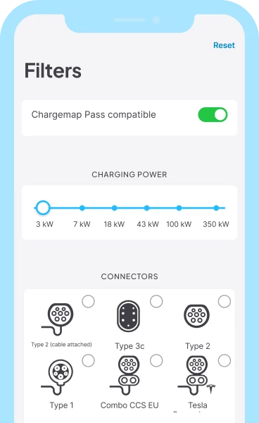 Filter charging stations compatible with the Chargemap Pass in your app
