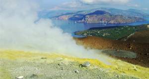 Deposits of sulfur around a volcanic vent