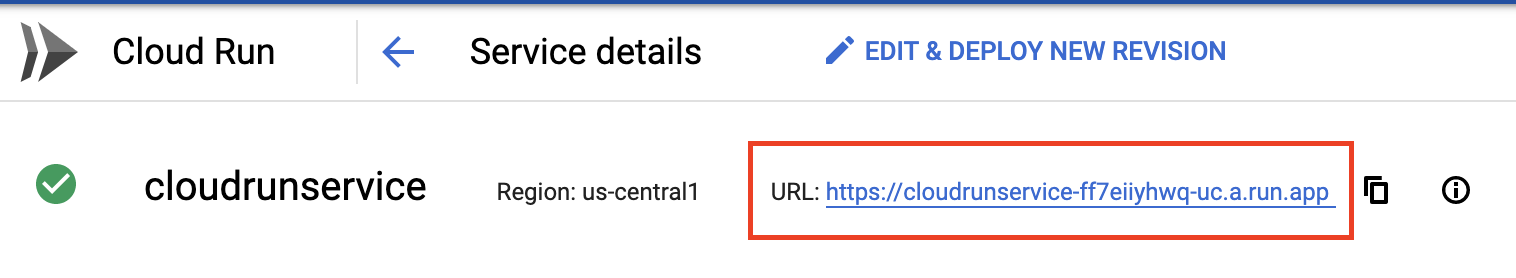 Captura de pantalla de la página de detalles del servicio de Cloud Run