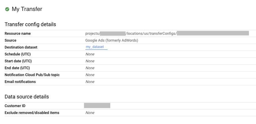 Configurazione di trasferimento nella console