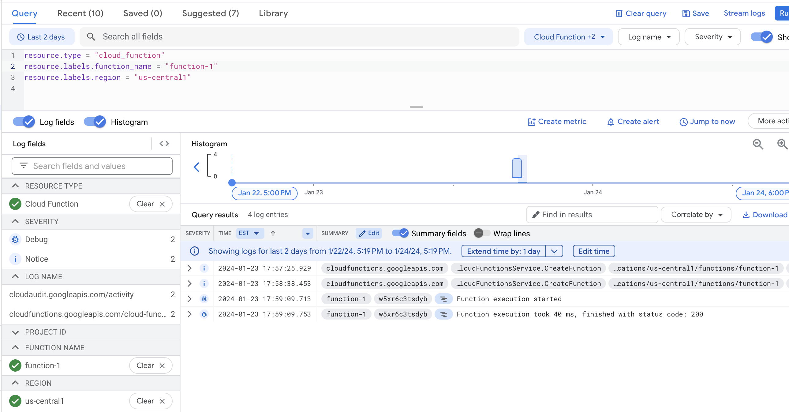 Screenshot che mostra il campo Log con il codice 200, che indica che l'operazione è riuscita