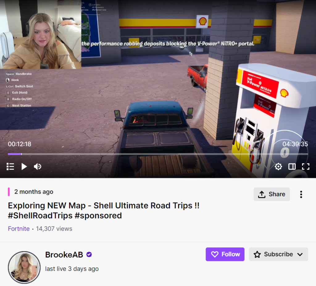 brookeab filling up at virtual Shell gas station during a stream 