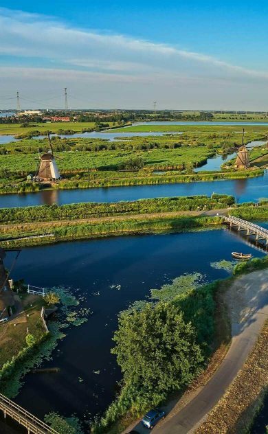 landschap molen, water, polder, rivieren