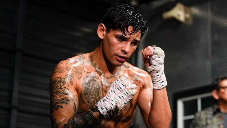 Ryan Garcia en acción durante un entrenamiento con la prensa en el World Class Boxing Gym el 9 de abril en Dallas. (Crédito: Sam Hodde/Getty Images)