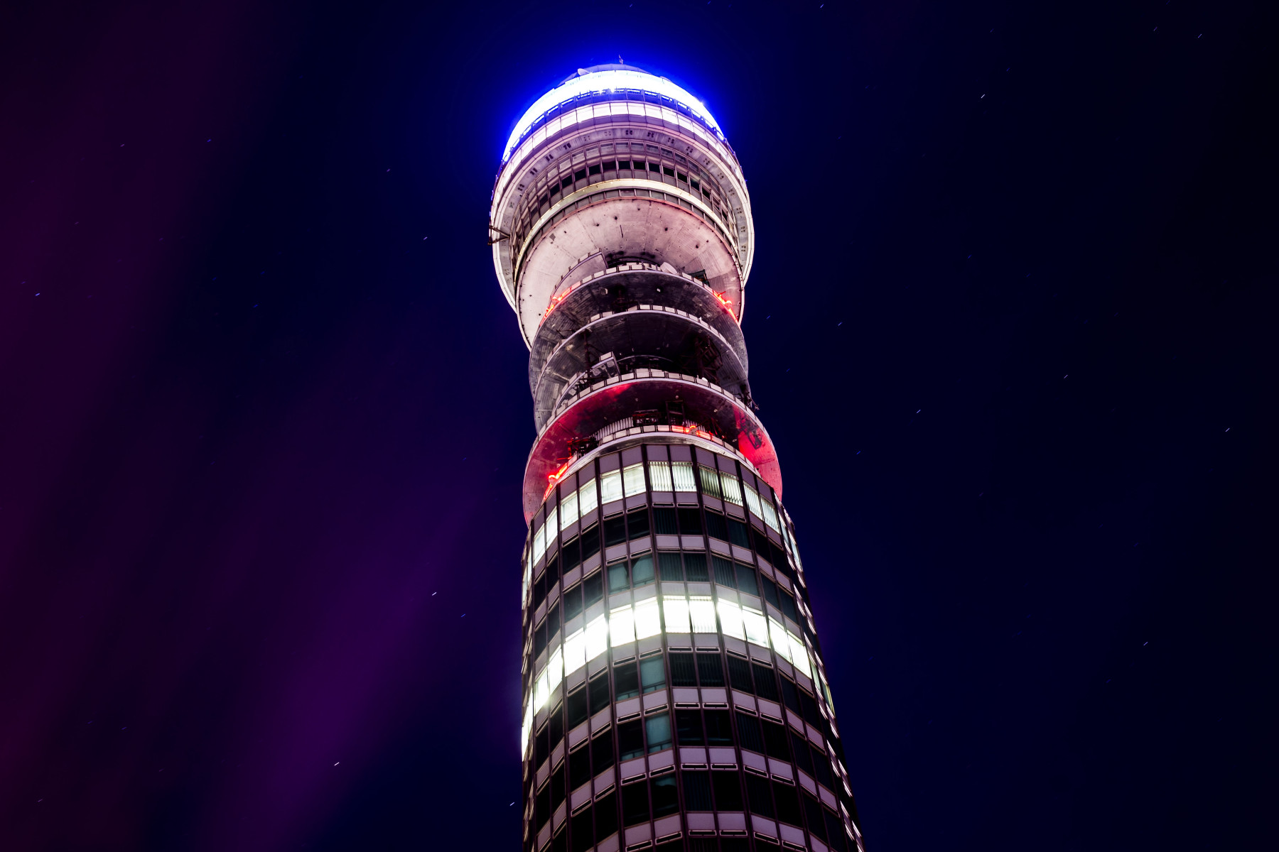 Image from underneath the BT Tower at night