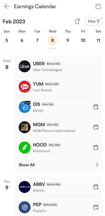 Earnings Calendar on moomoo