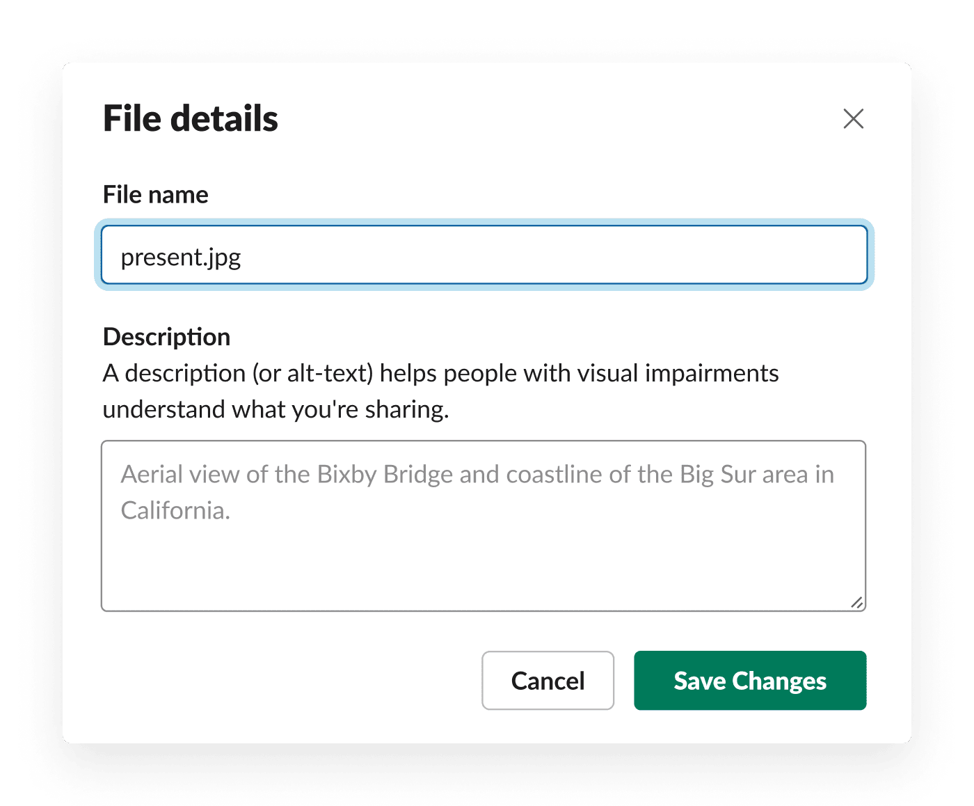 Editing the file name details of an image uploaded to Slack