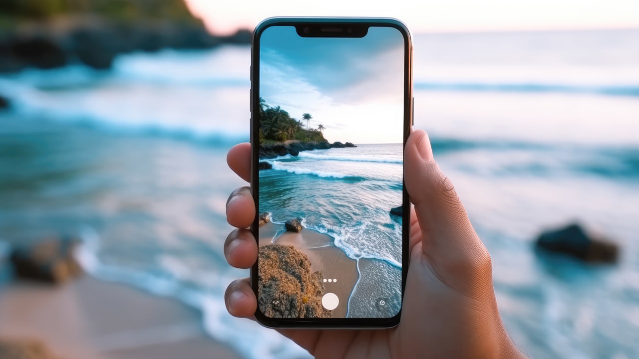 Close-up of a person holding a phone taking a picture of a beaut