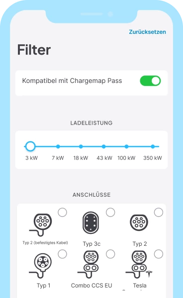 Filtern Sie Chargemap Pass-kompatible Ladestationen in Ihrer App