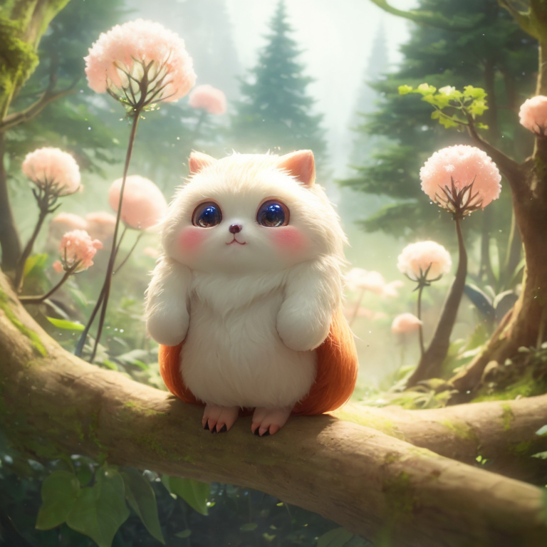 adorable forest creature, cute with big kawaii eyes, mystical forest in background, character design, character art, 4k, high quality, digital art, west studio, art station