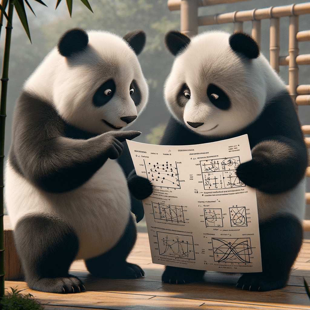 Two pandas discussing an academic paper.