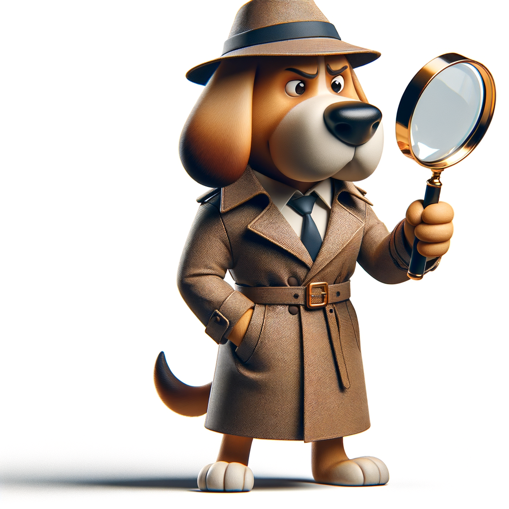 a cartoon character of a [dog], personified as a [detective] wearing long [trench coat] holding magnifying glass