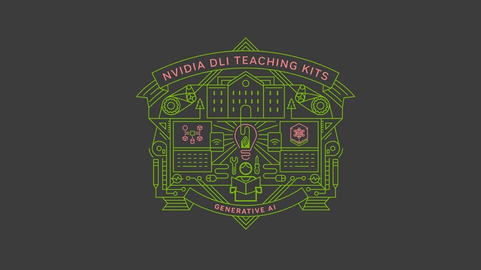 NVIDIA DLI Teaching Kit logo on a black background.