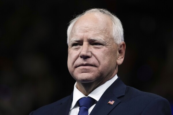 FILE - Minnesota Gov. Tim Walz, the running mate of Democratic presidential nominee Vice President Kamala Harris, is pictured at a campaign rally in Philadelphia, Aug. 6, 2024. (AP Photo/Matt Rourke)