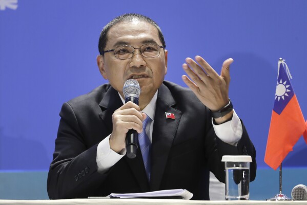 Taiwan's Nationalist Party presidential candidate Hou Yu-ih answers to a question during an international press conference in New Taipei, Taiwan, Thursday, Jan. 11, 2024. Taiwan will hold its presidential election on Jan. 13. (AP Photo/Chiang Ying-ying)