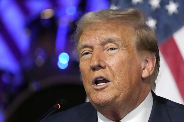 Republican presidential candidate former President Donald Trump speaks at a campaign event Saturday, June 15, 2024 in Detroit. (AP Photo/Carlos Osorio)